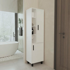 White Linen Cabinet with Open Storage and 2 Doors