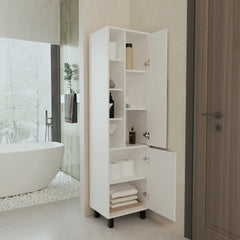 White Linen Cabinet with Open Storage and 2 Doors