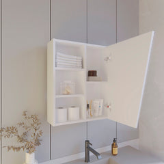 White Medicine Cabinet with Mirrored Door and Open Storage