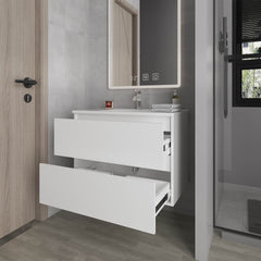 White Floating Vanity with Two Drawers and Sink