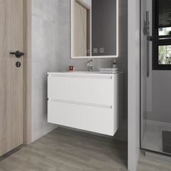 White Floating Vanity with Two Drawers and Sink