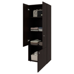 Stained Walnut 3-Door Tall Wardrobe Cabinet with 4 Shelf