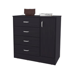 Wenge 4-Drawer Dresser with Side Cabinet