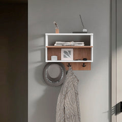White and Natural Oak Wall-mounted Organizer with Open Storage