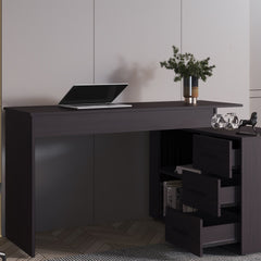 Wenge L-Shaped Desk with 3 Drawers and Storage Space