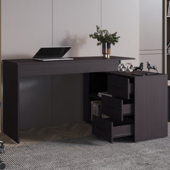 Wenge L-Shaped Desk with 3 Drawers and Storage Space