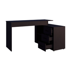 Wenge L-Shaped Desk with 3 Drawers and Storage Space
