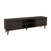 Stained Walnut TV Stand with Cabinets and Open Shelf