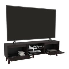 Stained Walnut TV Stand with Cabinets and Open Shelf