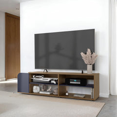 Natural Oak and Navy Blue Entertainment Console with Open Shelf