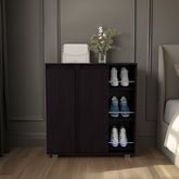 Wenge 2-Door Shoe Storage Cabinet with Shelf