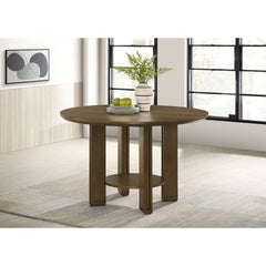 Crispin Brown Round Wood Dining Table with Shelf