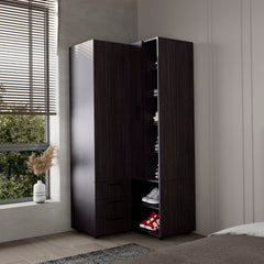 Wenge Armoire Wardrobe with Open Storage and 2 Drawers
