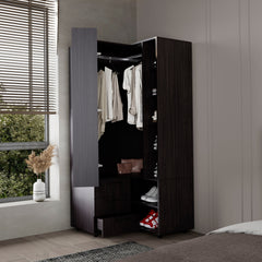 Wenge Armoire Wardrobe with Open Storage and 2 Drawers