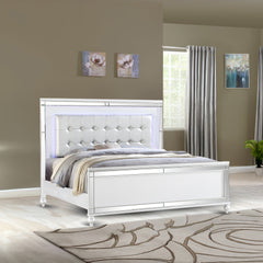 Sterling King Size Upholstered LED Bed made with wood in White Color(NJ Inventory)