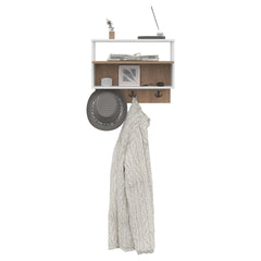 Doki Wall mounted Organizer with Open Storage, White and Natural Oak