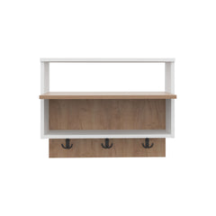 Doki Wall mounted Organizer with Open Storage, White and Natural Oak