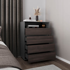 Dresser, 4 Drawers, 1 Shelf, Matt Gray / Dark Oak
