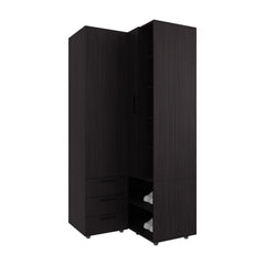 Armoire 70.9 inch H, 1 Door, 3 Drawers, 7 Shelves, 10 Legs, Black Wengue - Bedroom