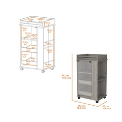 Lusk Bar Cart with 2-Bottle Holder Shelf, Glass Door and Casters