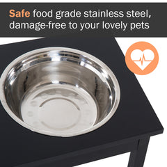 PawHut 23" Wooden Heavy Duty Dog Food Bowls Pet Elevated Feeding Station -Black