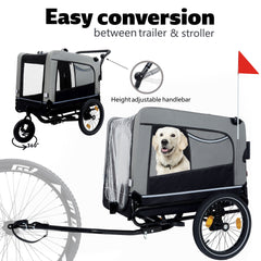Extra Large 2-in-1 Bike Trailer & Push Cart for Pets - Detachable Bike Hitch & Push Handle Included - All-Terrain Wheels Quick Release, Non-Slip Floor, Internal Leash, Up to 88 lbs, Black- Grey