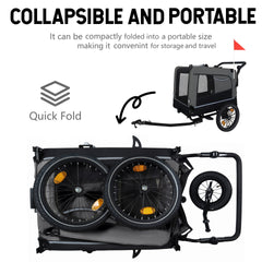 Extra Large 2-in-1 Bike Trailer & Push Cart for Pets - Detachable Bike Hitch & Push Handle Included - All-Terrain Wheels Quick Release, Non-Slip Floor, Internal Leash, Up to 88 lbs, Black- Grey