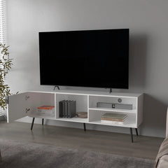 White TV Stand Multistorage with a Door and Open Storage