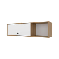 Natural Oak and White Wall-Mounted Cabinet with Lift-Up Door