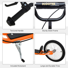 Aosom Youth Scooter Kick Scooter for Kids 5+ with Adjustable Handlebar 16" Front and Rear Dual Brakes Inflatable Wheels, Orange