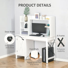 HOMCOM Farmhouse Computer Desk with Hutch and Cabinet, Home office Desk with Storage, for Study, White
