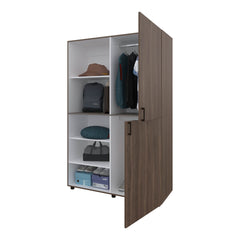 Grey Walnut and White 2-Door Wardrobe with Open Storage