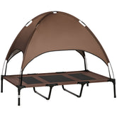 PawHut Elevated Dog Bed with Removable Canopy, Outdoor Dog Cot with UV Protection Canopy Shade, 48 inch Large Pet Bed for Camping, Coffee