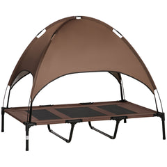 PawHut Elevated Dog Bed with Removable Canopy, Outdoor Dog Cot with UV Protection Canopy Shade, 48 inch Large Pet Bed for Camping, Coffee