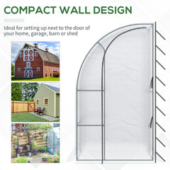 Outsunny 7' x 4' x 7' Outdoor Lean to Greenhouse, Walk-In Green House Plant Nursery with Roll-up Window, PE Cover, White