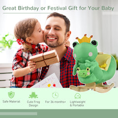 Qaba Kids Ride-On Rocking Horse Toy Frog Style Rocker with Fun Music, Seat Belt & Soft Plush Fabric Hand Puppet for Children 18-36 Months