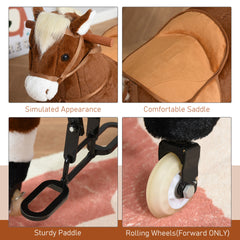 Qaba Kids Ride-on Walking Horse with Easy Rolling Wheels, Soft Huggable Body, & a Large Size for Kids 5-16 Years