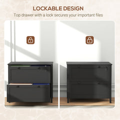HOMCOM 2 Drawer File Cabinet with Lock, Lateral Filing Cabinet with Keys and Adjustable Hanging Bar for Letter, A4 and Legal Size, File Cabinet for Home Office, Black