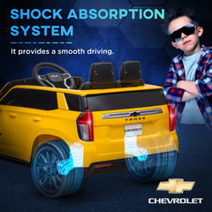 Aosom Chevrolet TAHOE Licensed Kids Ride on Car, 12V Battery Powered Kids Electric Car with Remote Control, 4-wheeler Suspension, Music, Lights, Horn, for Ages 3-6 Years Old, Yellow