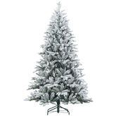 HOMCOM 7ft Snow Flocked Artificial Christmas Tree with 1401 Tips, Foldable Metal Stand, Easy Assembly, Hinged Xmas Tree for Home, Office, Holiday, Green