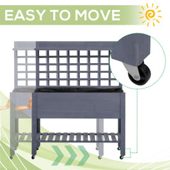 Outsunny 41" Raised Garden Bed with Trellis on Wheels, Wooden Elevated Planter Box with Legs and Bed Liner, for Flowers, Herbs & Vegetables, Gray