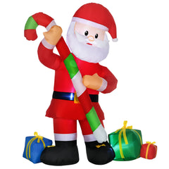 HOMCOM 6ft Christmas Inflatables Outdoor Decorationss Decorations Santa Claus with Candy Cane, Blow-Up LED Yard Christmas Decor