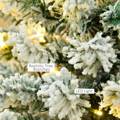 HOMCOM 6ft Pre-Lit Snow-Flocked Slim Douglas Fir Artificial Christmas Tree with Realistic Branches, 250 LED Lights and 462 Tips