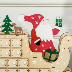 HOMCOM Christmas Advent Calendar with 24 Countdown Drawers, Reusable Wooden Holiday Decoration Xmas Gift for Kids Adults, Natural Wood
