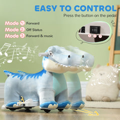Qaba 6V Kids Electric Ride on Animal, Battery Powered Tyrannosaurus Ride on Toy, with Music Forward, PU Wheels, Foot Pedal, for Girls Boys Aged 18-36 Months, Blue