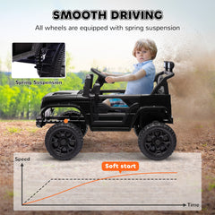 Qaba 12V Ride On Truck, Battery Powered Kids Electric Car UTV with 4 Suspension Wheels, Remote Control, 3 Speeds, LED Headlights, Horn, USB Music, Black