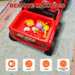 Qaba 12V 4x4 Kids Ride on Truck with Back Trailer, 2WD/4WD Switchable Kids Electric Car with Parent Remote Control, Spring Suspension System, Soft Start, Music, LED Light, Horn, Red