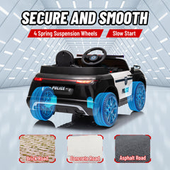 Qaba 12V Electric Car for Kids, Battery Powerd Kids Car Police Car with Remote Control, 4 Spring Suspension Wheels, Transport Wheel, Siren, Music, Light, Horn, Black