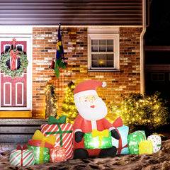 Outsunny 4.4' Christmas Inflatables Santa Claus and Gift Boxes with White LED Lights, Blow-Up Outdoor Christmas Decorations for Lawn Garden Party