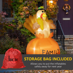 HOMCOM 4.9ft Inflatable Thanksgiving Decoration Turkey, Blow Up Outdoor LED Yard Display, Waterproof